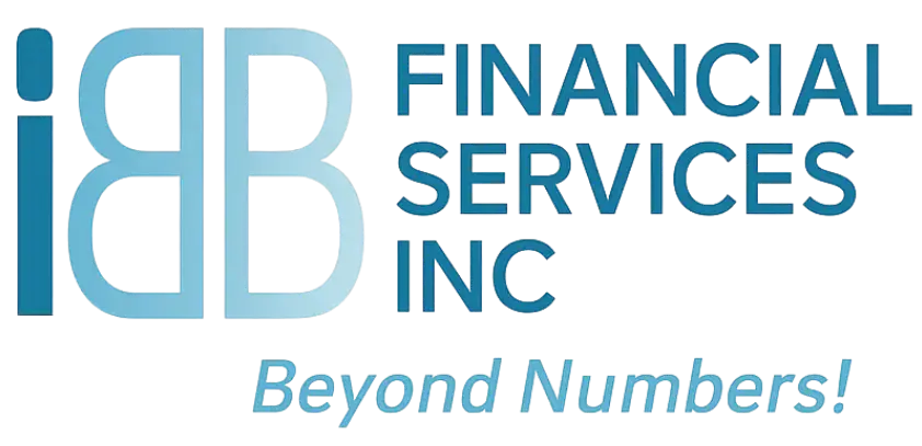 Logo for IBB Financial Services Inc. in Kit Styles, featuring the text "Beyond Numbers!" in blue beside a stylized "IBB" graphic—perfect for your next Collab.
